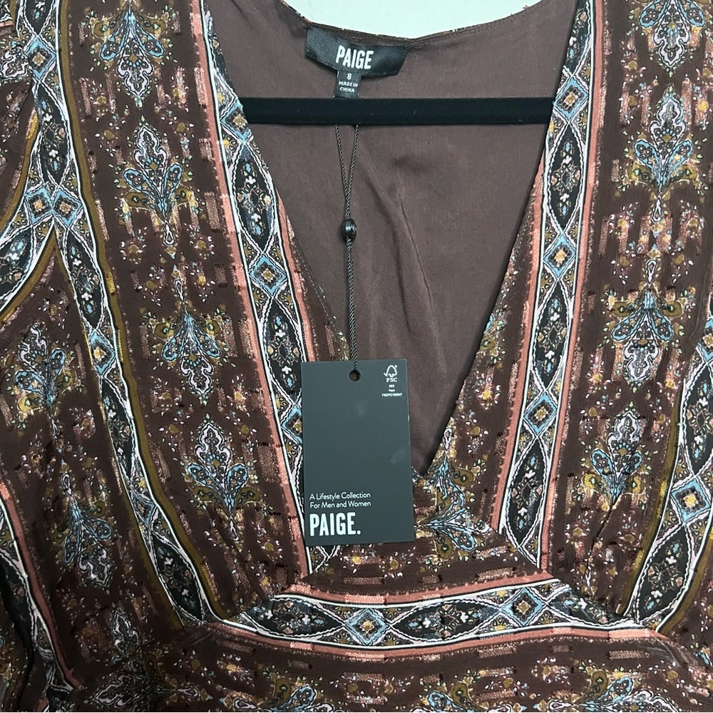 Paige women’s Bucatini silk-blend minidress in a brown striped tapestry print - Picture 3 of 4